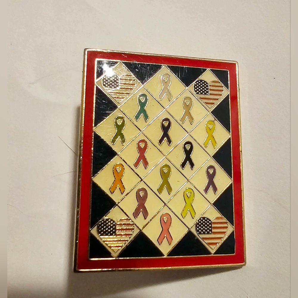 Vintage 1990s breast cancer awareness ribbons Olympics USA colorful pin